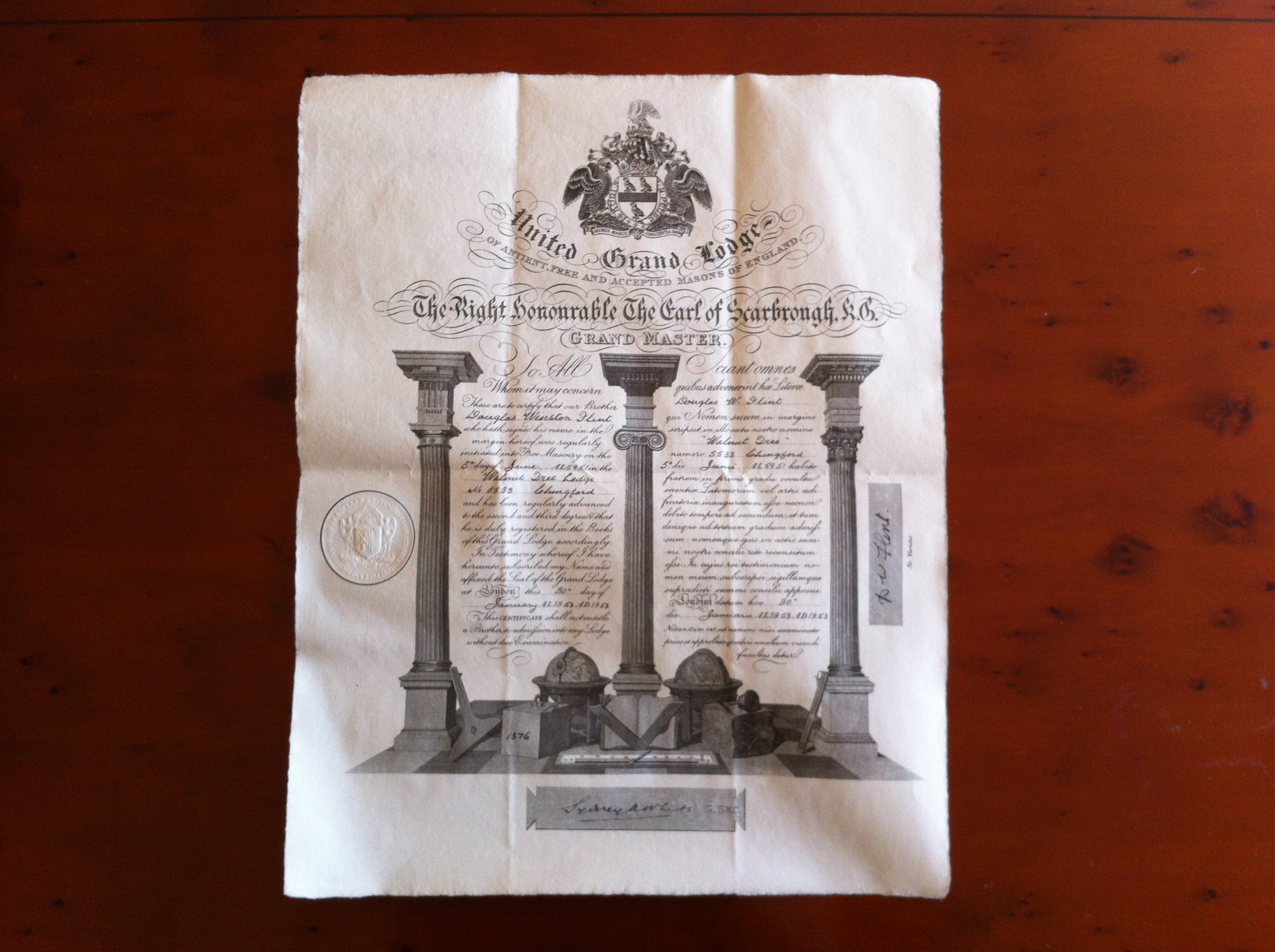 United Grand Lodge Certificate